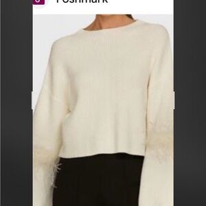 NWT Noli Feather Sweater White Ribbed Knit Feather Cuff Size M
